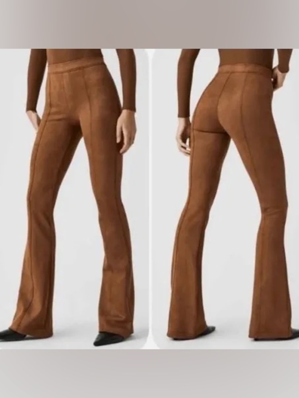 Spanx Faux Suede Flare Pants Size S Petite Rich Caramel Brown